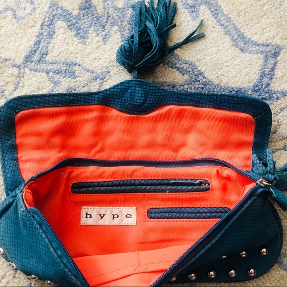 Hype Blue Suede Silver Studded Clutch - Picture 2 of 5